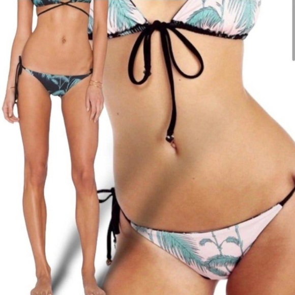 Wildfox Bamboo Reversible Tie Side Brazilian Bikini tropical multi style top xs - Picture 1 of 9
